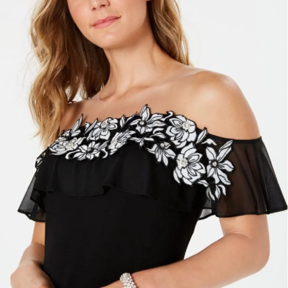 Floral Beaded Shift Dress Black | MSK - Picture 4 of 7